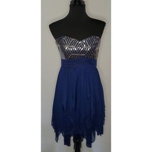 New Sequin Hearts Strapless Sequin Bust Dress Lined Navy Blue Prom Evening 7 NWT